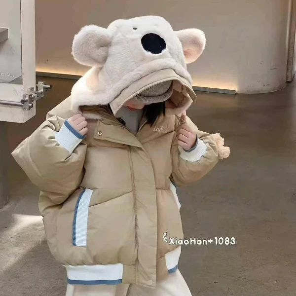 米色卡通玩偶棉服