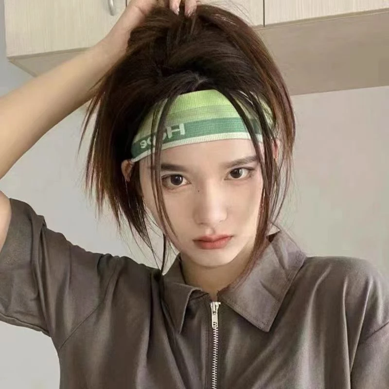 夏季健身运动女孩发带薄款渐变色跑步吸汗止汗头带瑜伽激光束发带