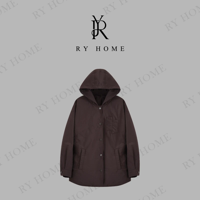 【容雨RYHOME】老钱风烤漆扣连帽中长款外套243W1926