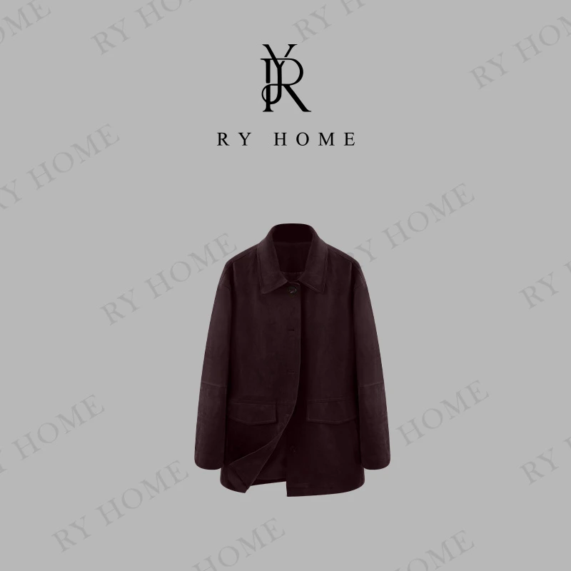 【容雨RYHOME】植鞣绒面老钱风POLO衫中长款外套243W1888