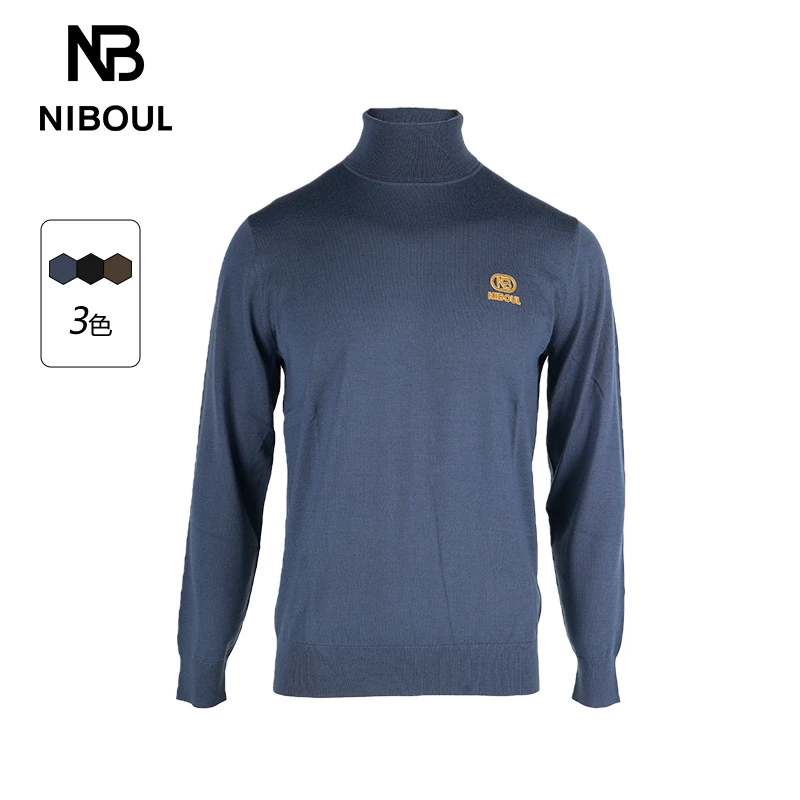 欧度NIBOUL/尼渤高领刺绣压花羊毛衫运动针织男装休闲秋冬款7921
