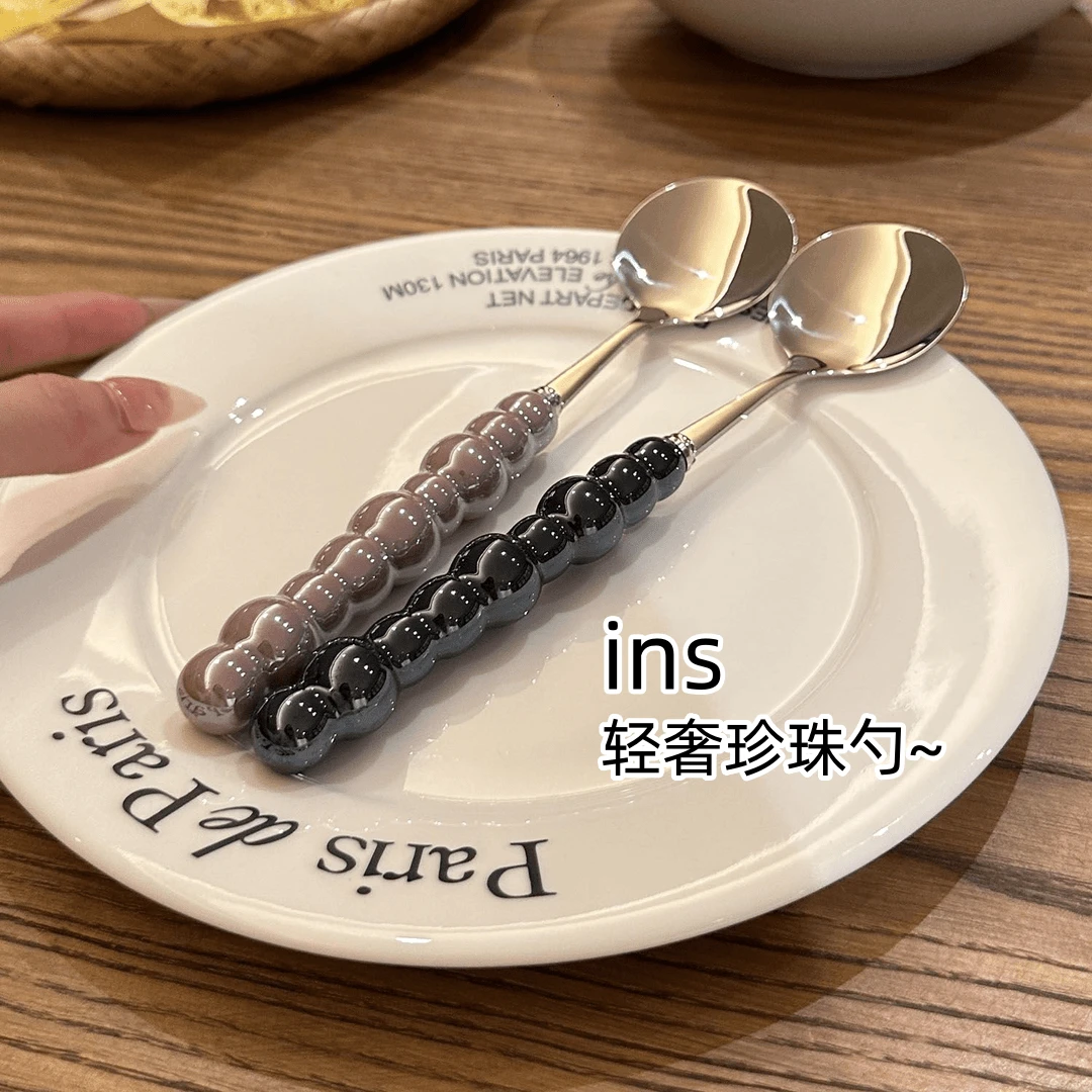 【拍一发三】朴永珍珠仿陶瓷手柄304不锈钢刀叉勺高级轻奢INS风汤勺