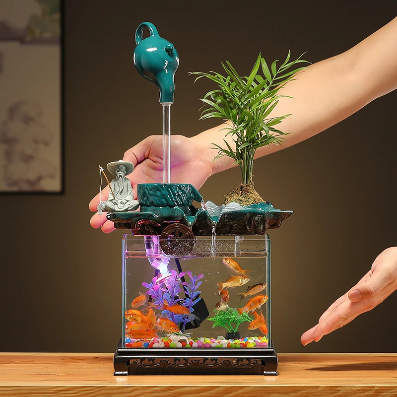 流水摆件循环水缸泵客厅办公室水车高端新款创意养鱼缸造景观装饰
