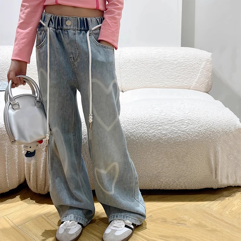 儿童休闲牛仔裤童装春秋新款中大童修身直筒裤女孩百搭窄版阔腿裤