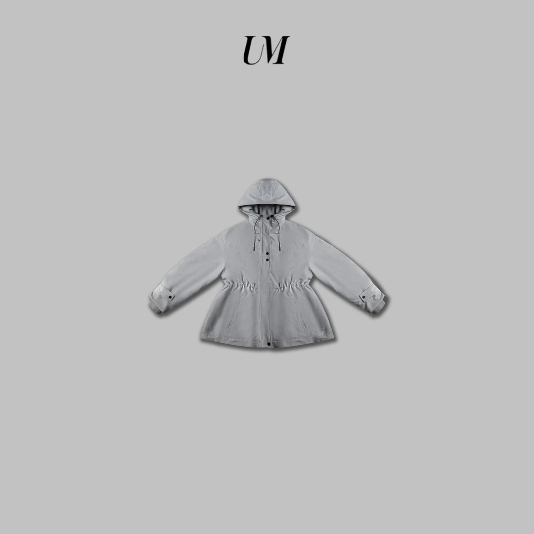 【U.M】中长款抽绳收腰连帽冲锋风衣羽绒服