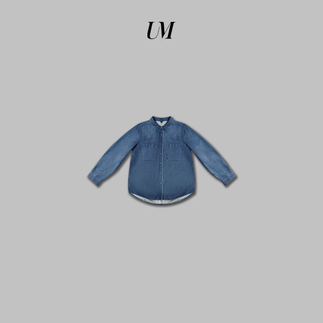 【U.M】垂感简约加绒牛仔衬衫纯色经典百搭水洗翻领长袖衬衣