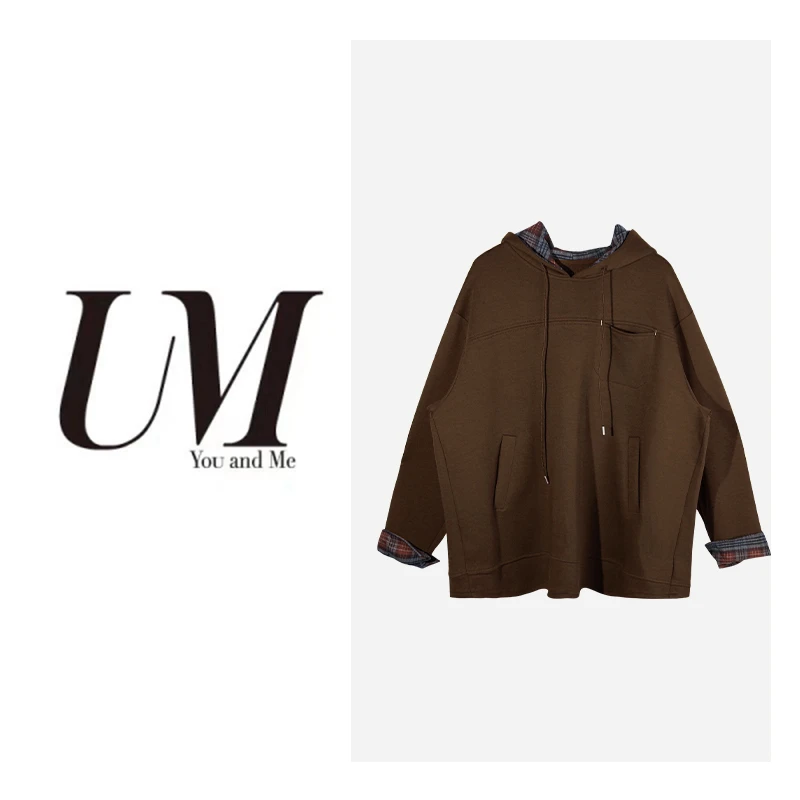 【U.M】连帽拼接格子设计感卫衣