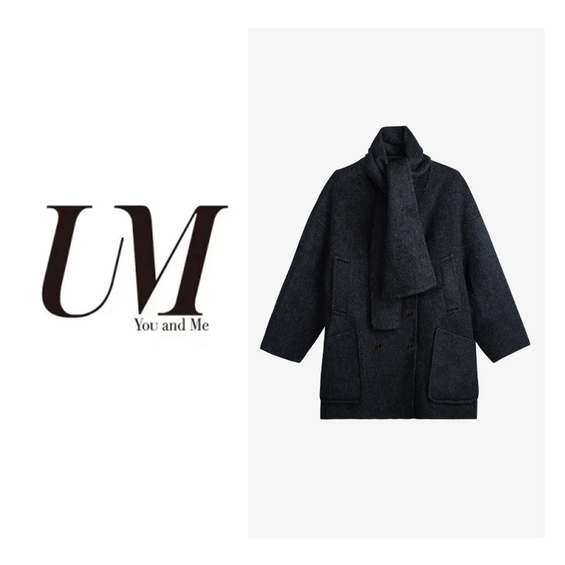 【U.M】女士秋冬美拉德大衣气质大口袋保暖宽松舒适中长款
