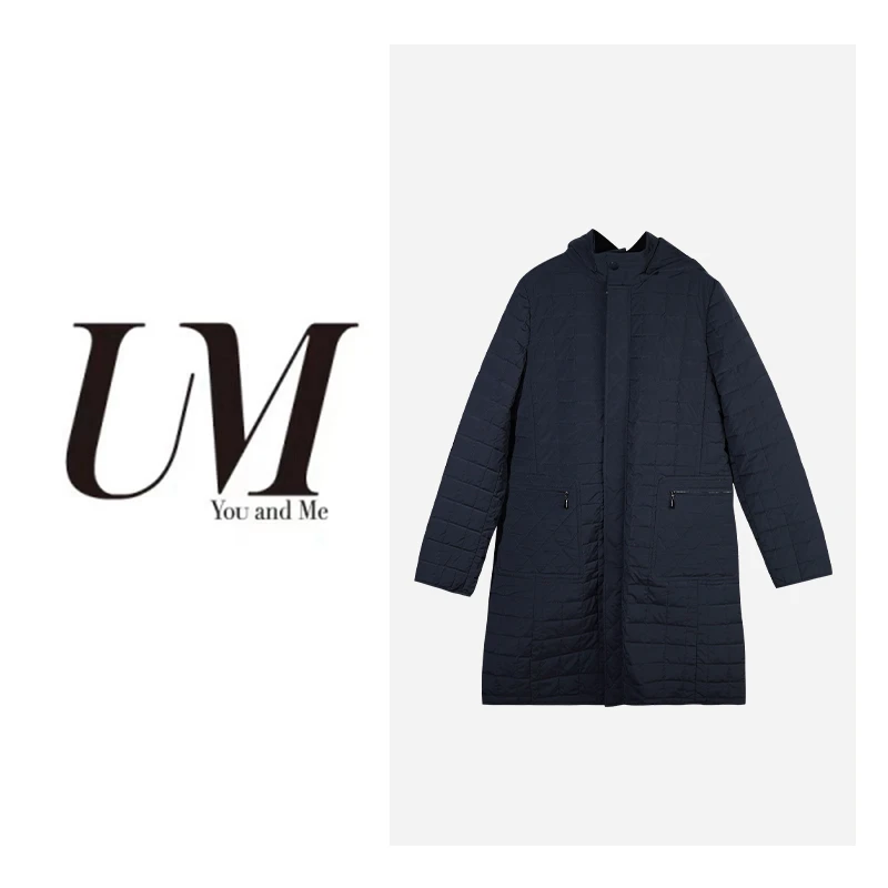 【U.M】奔赴冬约中长款棉服黑色简约连帽