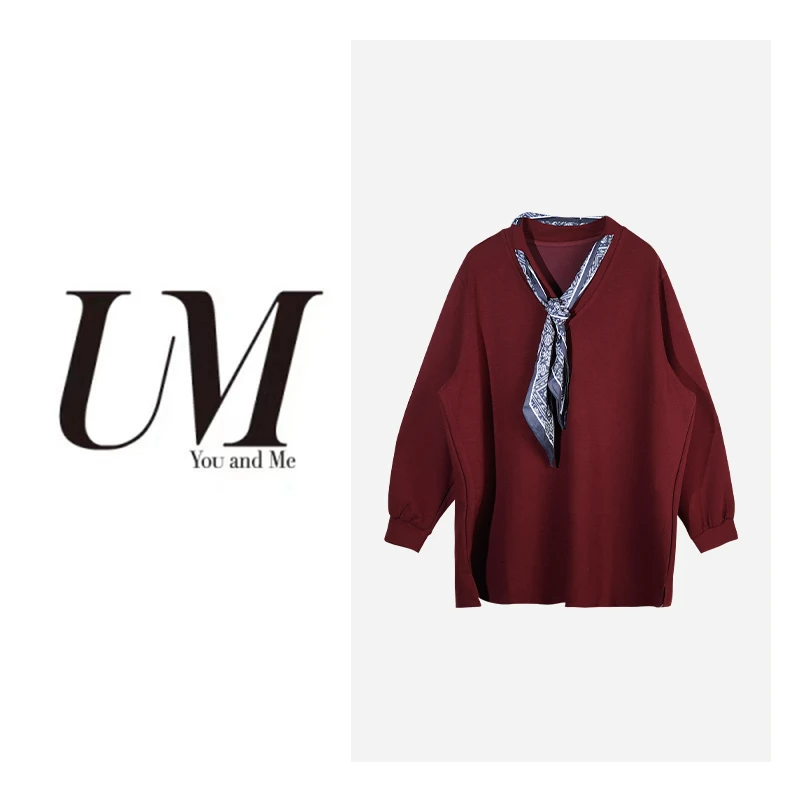 【U.M】文艺范设计感丝巾卫衣休闲百搭宽松