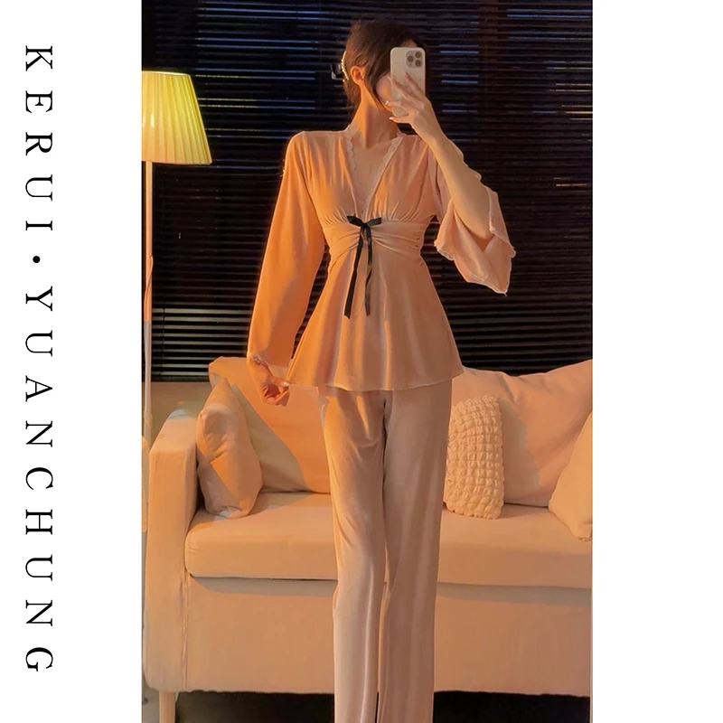 【复古千金】秋冬加绒睡衣女家居服套装秋冬双长加绒加厚保暖