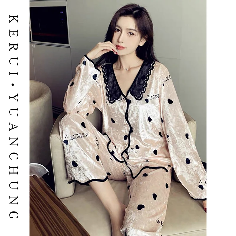 【小香名媛】慕斯绒法式睡衣女可外穿家居服套装秋冬加绒加厚保暖