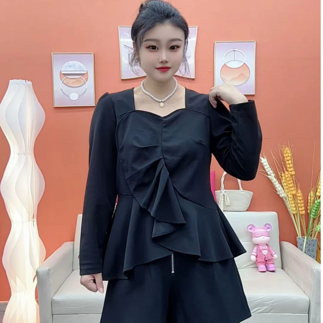 秋冬季新款大码设计感不规则飞边气质显瘦欧货衬衫