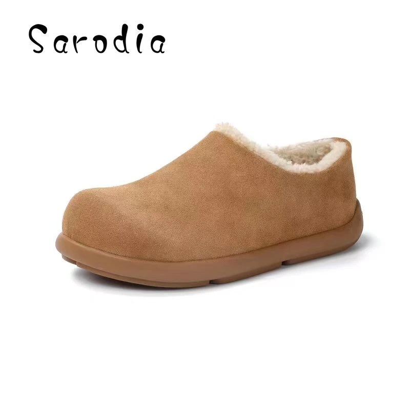 SARODIA冬季休闲极简主义皮毛一体全包小土豆一脚蹬穆勒雪地靴