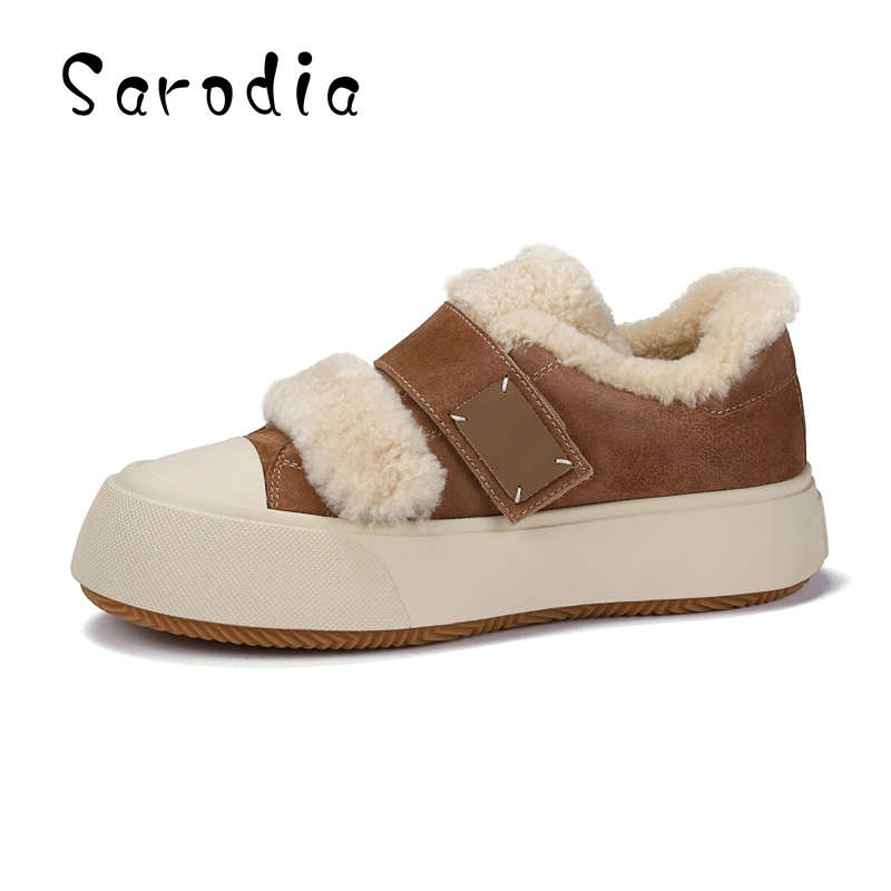 2024冬季新款真皮毛毛鞋厚底休闲魔术贴女板鞋时尚保暖饼干雪地靴