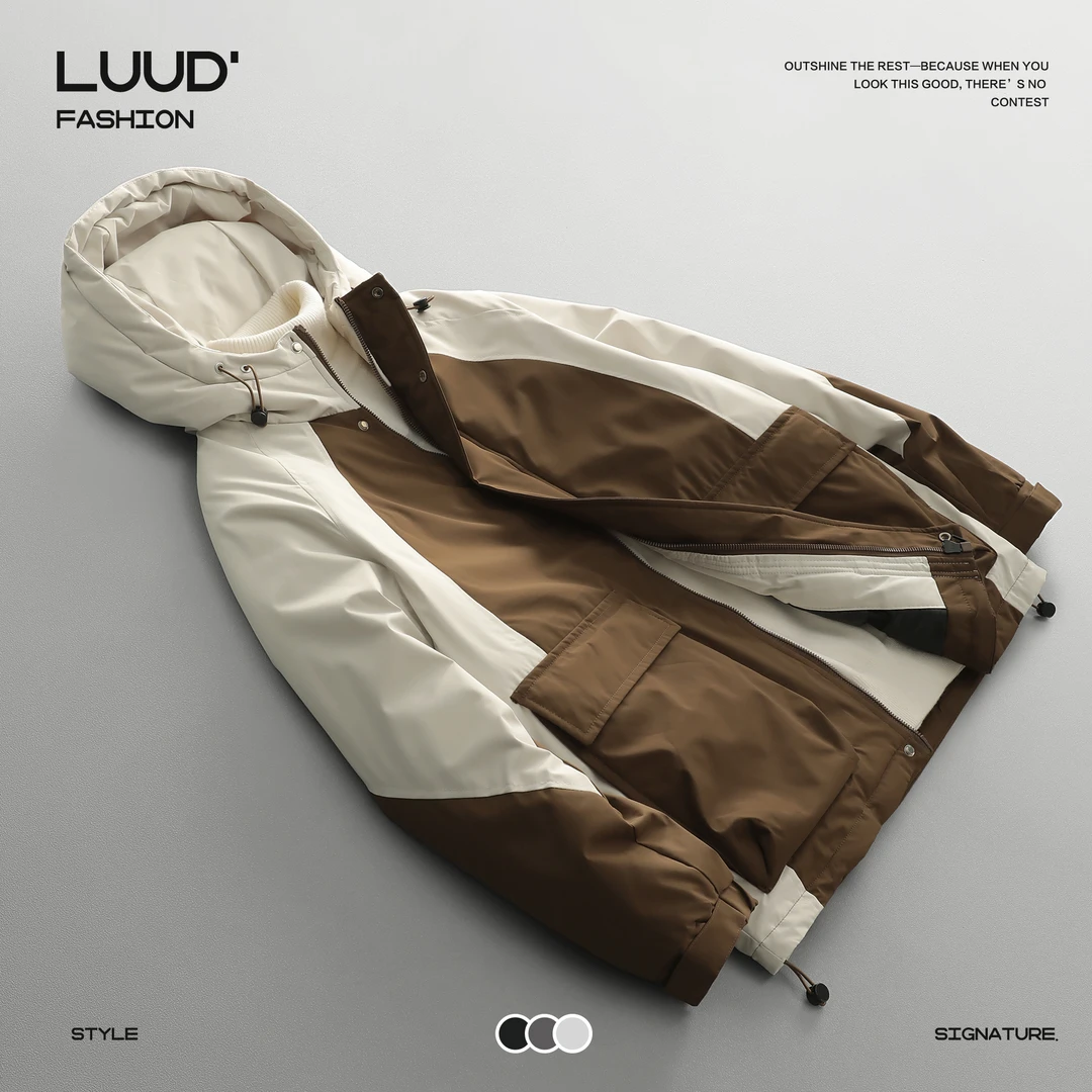 【断码五折】撞色设计感连帽棉服外套休闲加厚保暖防风御寒冲锋衣