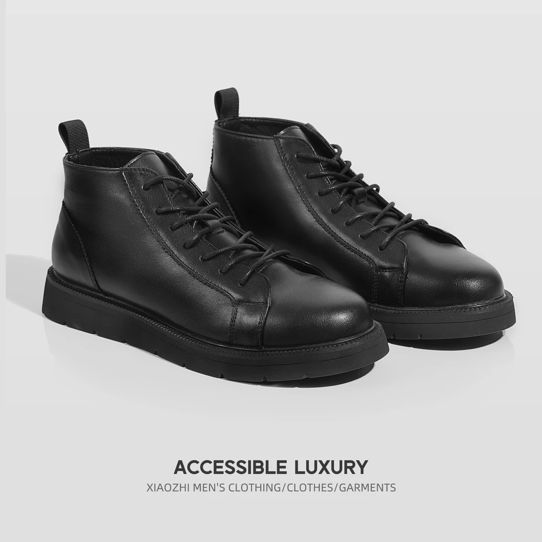 2025潮流黑色高帮马丁靴皮鞋男帅气英伦机车ins港风中帮工装潮鞋