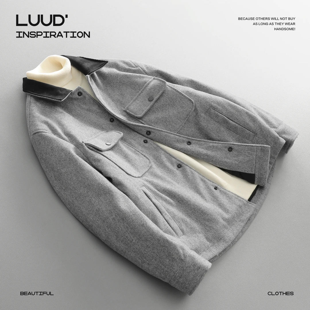 【断码五折】单排扣棉呢夹克设计感磨毛棉衣夹棉保暖撞色PU翻领外套