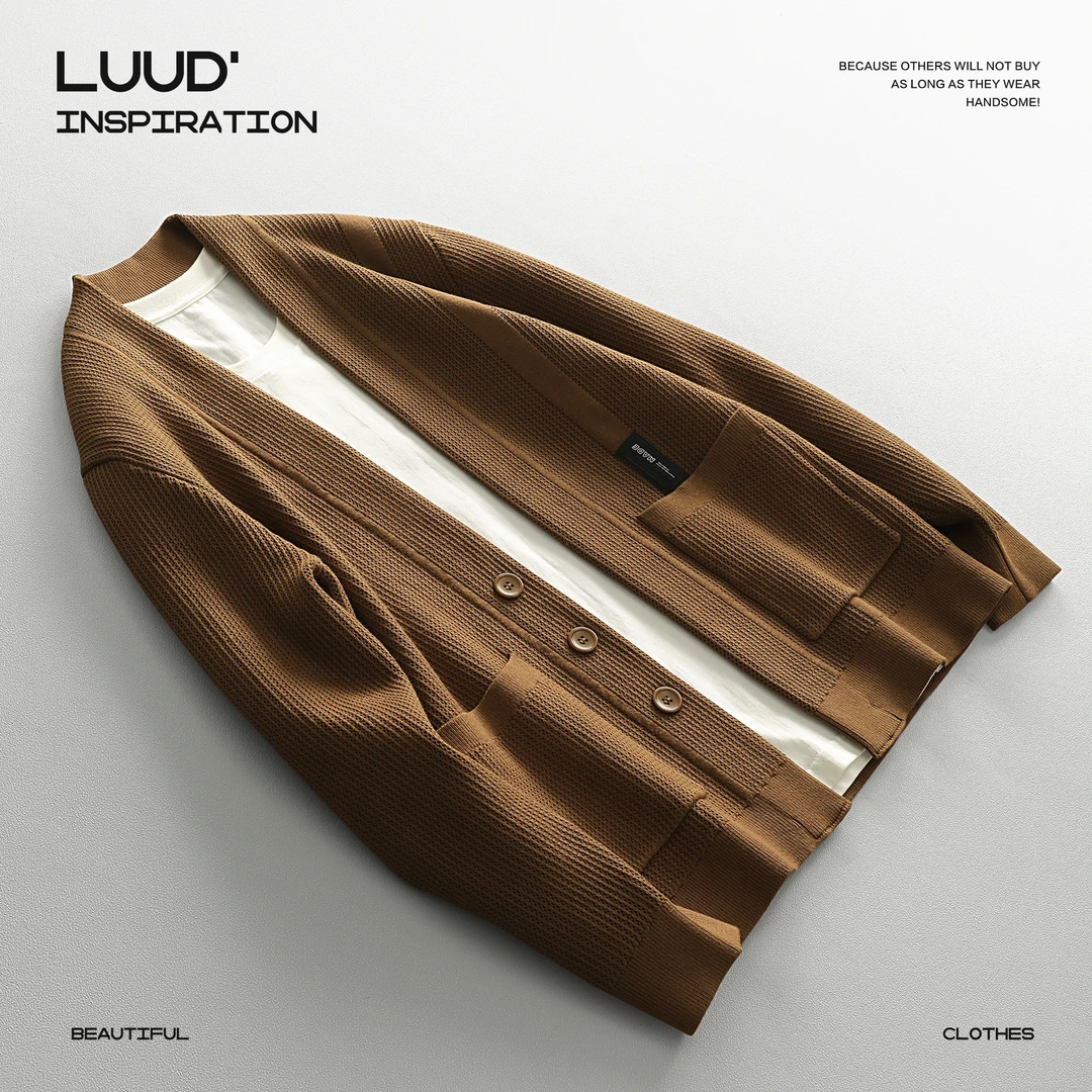 【断码五折】网面纹理提花儒雅气质针织开衫男都市时尚感毛衣外套衫