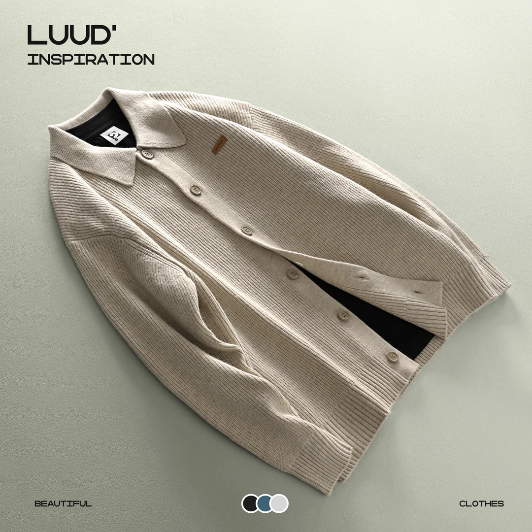 【断码五折】黑色竖纹提花开衫外套男士韩版潮流毛衣翻领长袖针织衫