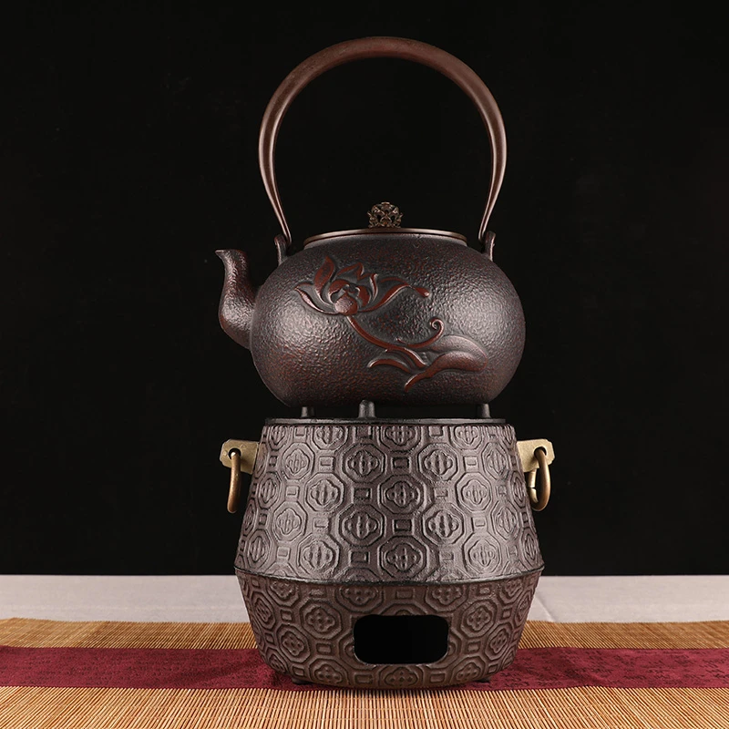 咖啡色双耳铸铁碳炉风炉酒精炉炭炉复古家用茶壶铁壶户外室内明火