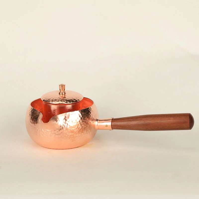 纯紫铜侧把罐罐壶原色400cc煮茶壶纯手工复古家用煮水木把泡壶