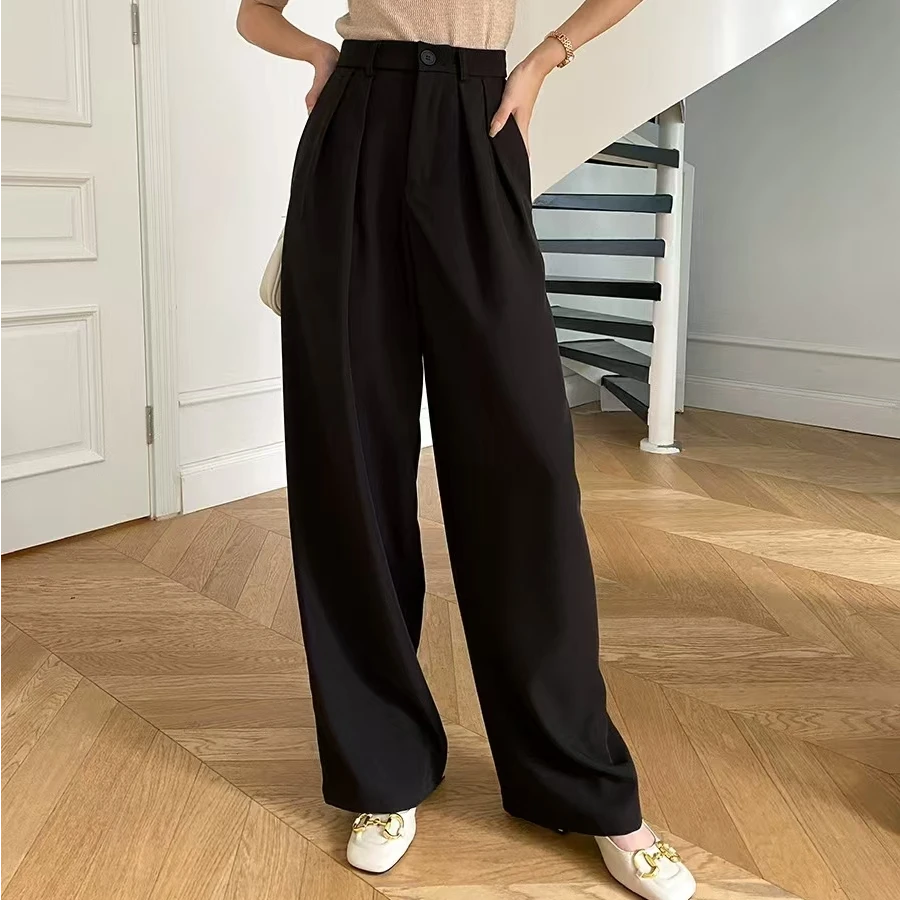 【入门尝鲜派】糖果色拖地阔腿高腰垂坠感直筒滑溜休闲裤