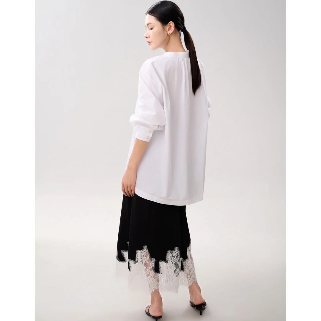 【奢享生活家】早春法式100%长绒棉领口抽褶显瘦衬衫