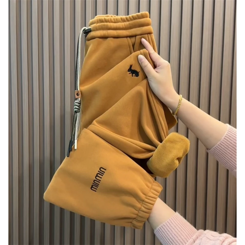 韩版时尚洋气束脚休闲裤高腰宽松显瘦哈伦裤加绒刺绣百搭保暖卫裤