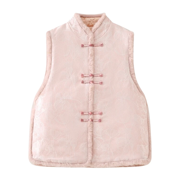 【花瑶】加棉加厚秋冬马甲新中式立领提花宽松冬季保暖上衣马夹女