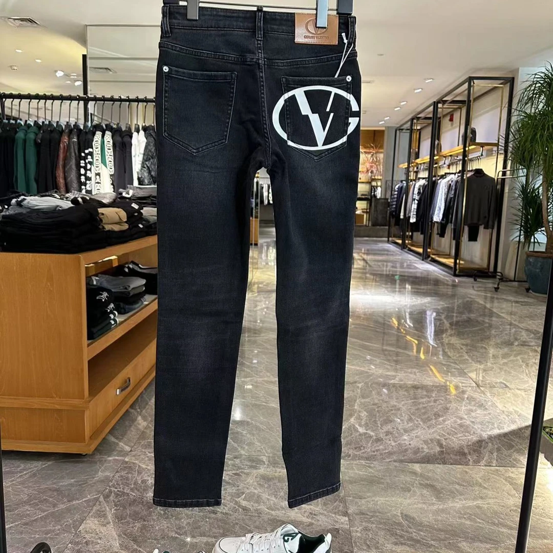 GIOVANNI VALENTINO/卓凡尼·华伦天奴徽标LOGO小直筒深灰色牛仔裤