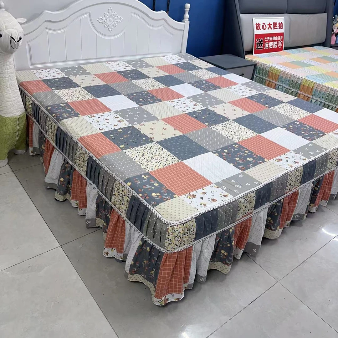 (花香格子)高端精品磨毛加厚床罩(床长2.3米)