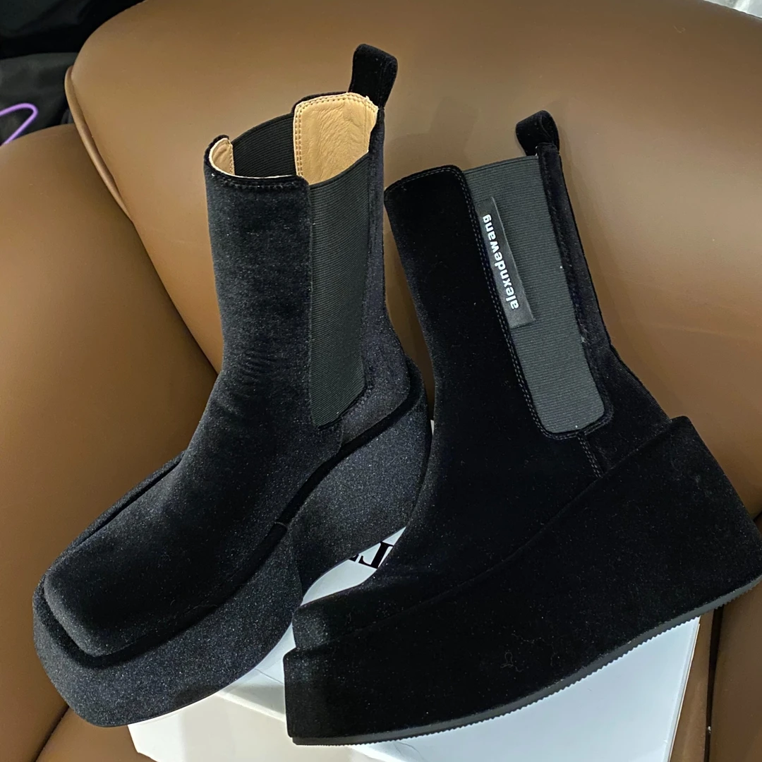 增高9.5cm小个子厚底秋冬保暖反绒烟管切尔西时装靴潮酷