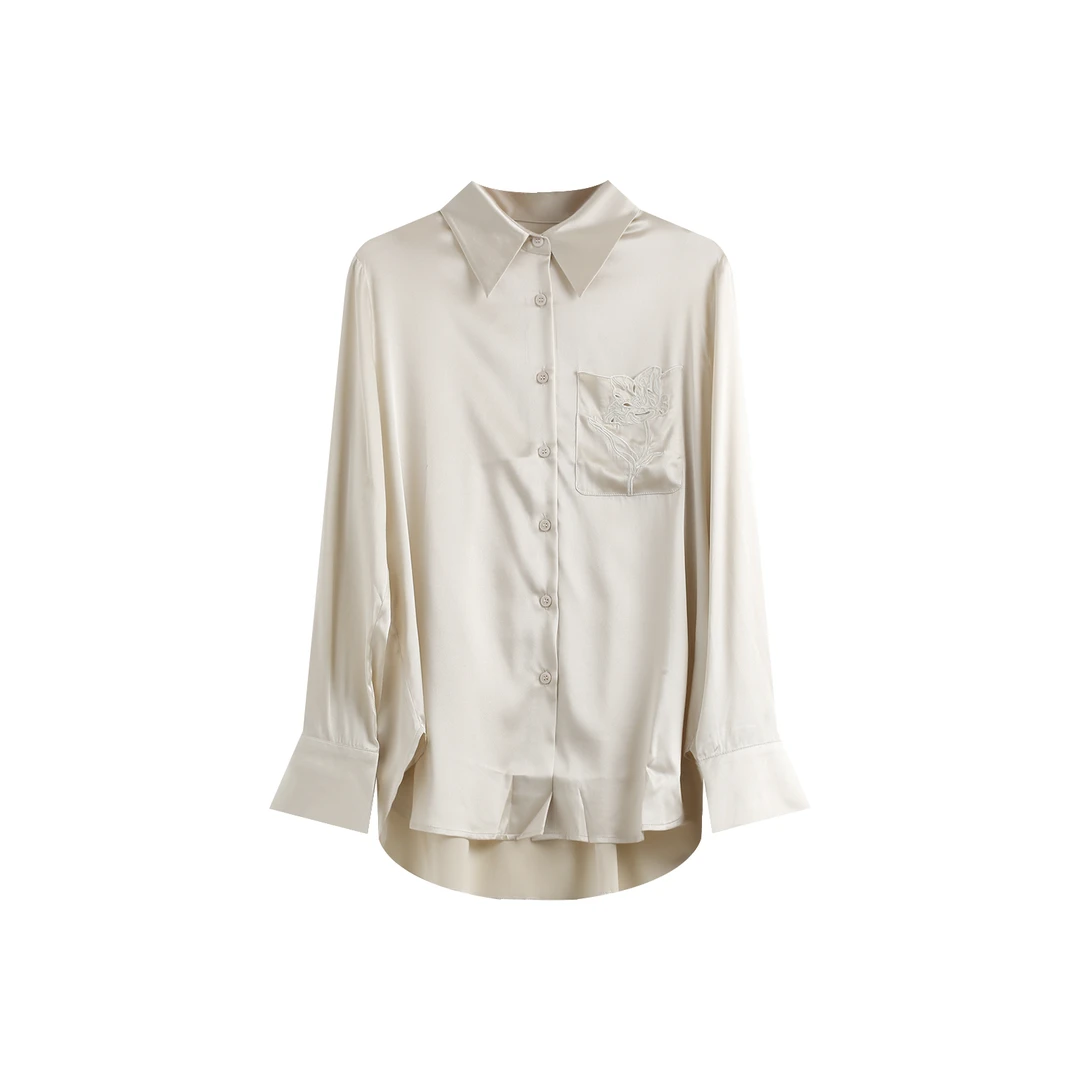 16MM弹力缎桑蚕丝衬衫2024新绣花真丝上衣 YJHY-621398