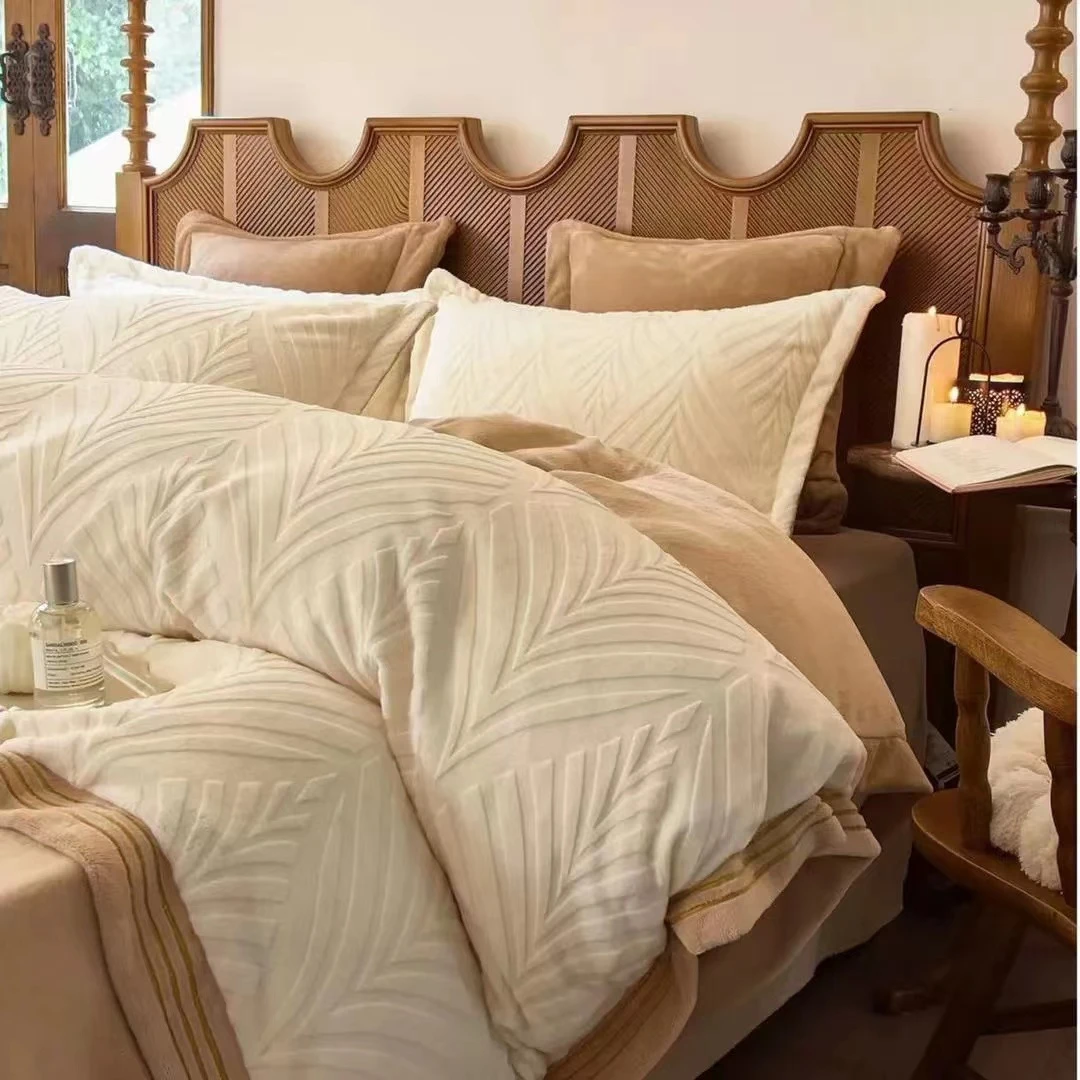 【高货清仓】精工刺绣加厚雪雕绒-四件套