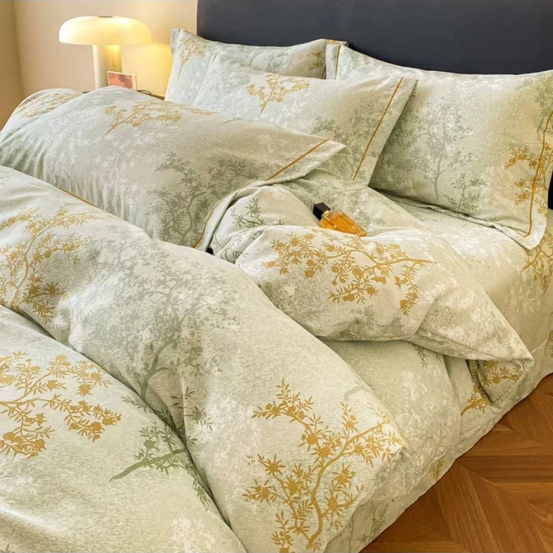 【品牌断码】JWL田园风碎花纯棉磨毛四件套-沁语繁花-绿