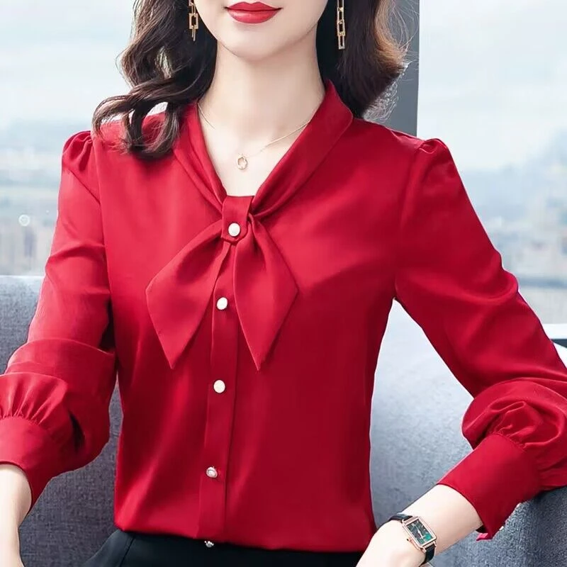 蝴蝶结衬衫女长袖2023春秋季新款时尚法式复古港味气质百搭上衣女