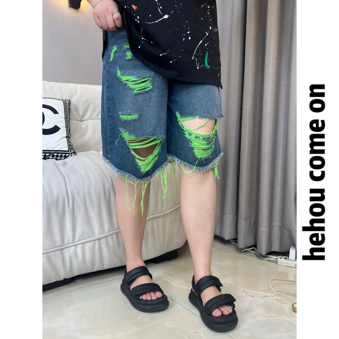 91387 和后品牌 夏季破洞毛边潮流百搭时尚高级设计感女牛仔短裤