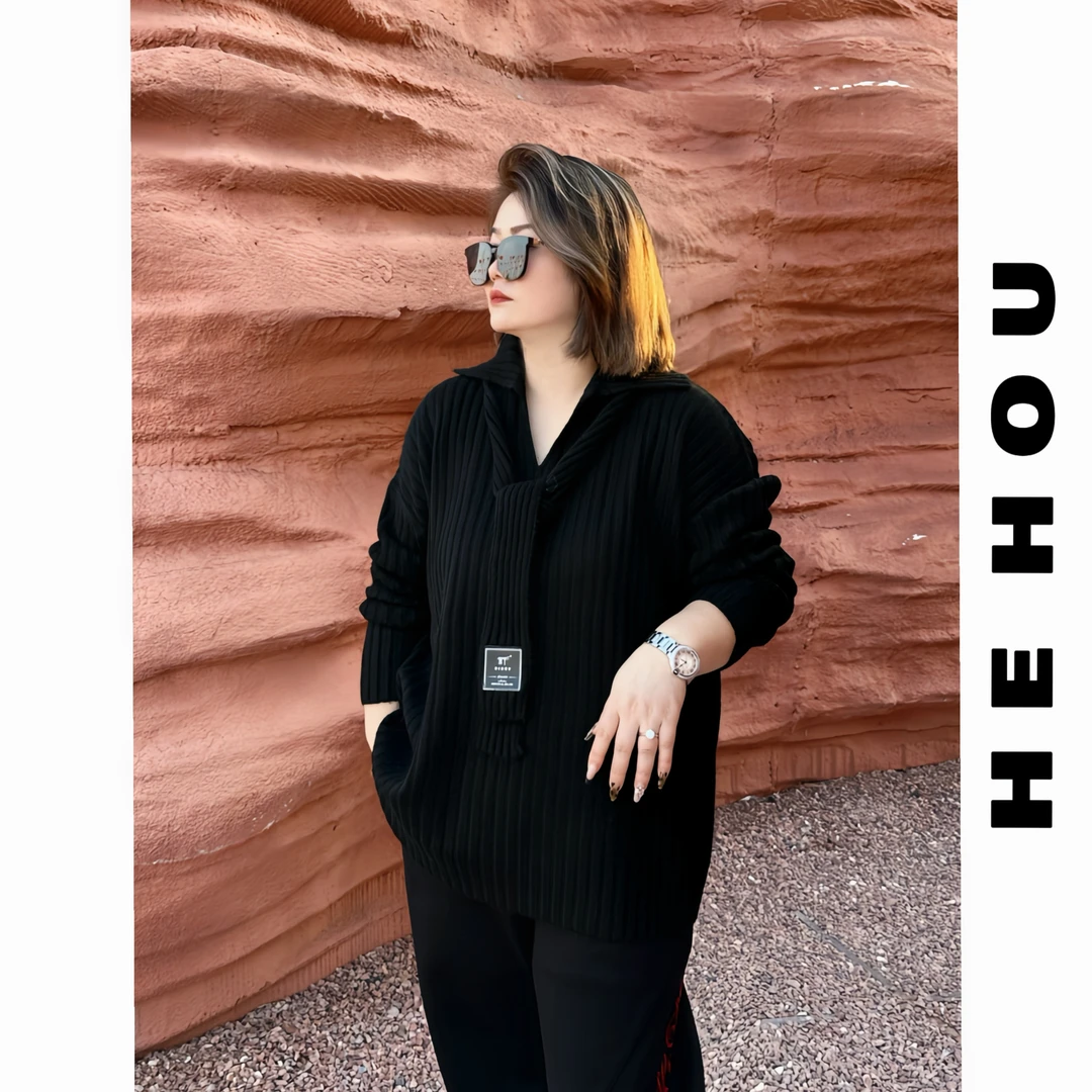 52179 和后大码 秋冬时尚显瘦百搭舒适针织毛衣宽松加厚复毛衣