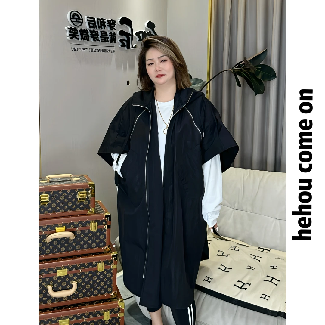 52099 和后大码 运动时尚百搭宽松撞色中长款秋季潮流设计感外套