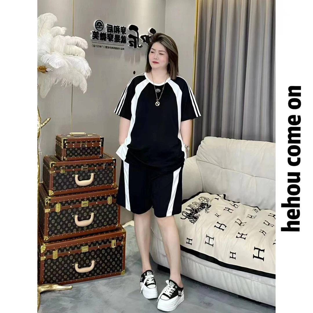 52051 和后大码 夏季显瘦套装百搭潮流休闲短袖原创设计T恤