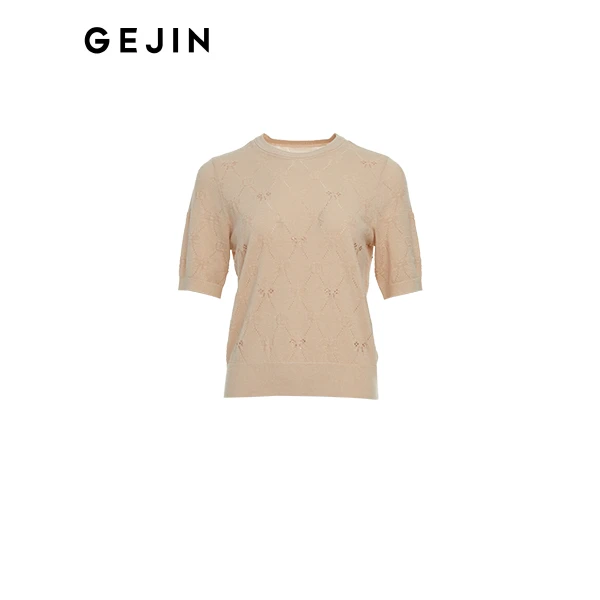 GEJIN/歌锦2024早秋新款轻奢蝴蝶结提花手工烫钻针织衫9312461326