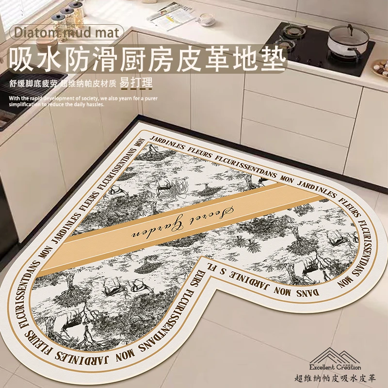 可擦洗厨房地垫防滑吸油吸水脚垫耐脏心形垫专用家用进门垫地毯