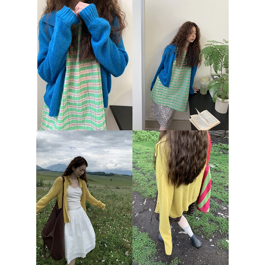 【清仓】Hellooo Eat 高智淡人 秋季韩版翻领针织衫EM1540