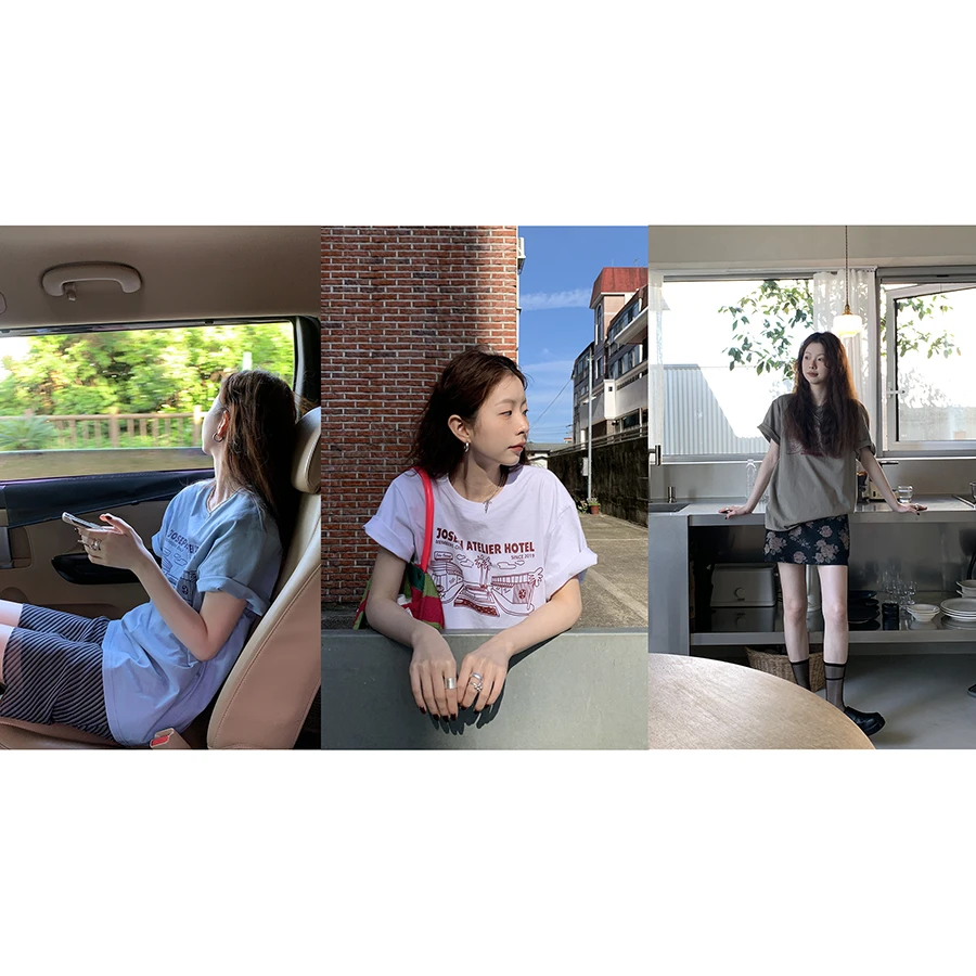 Hellooo Eat 韩版圆领卡通印花t恤EM1058