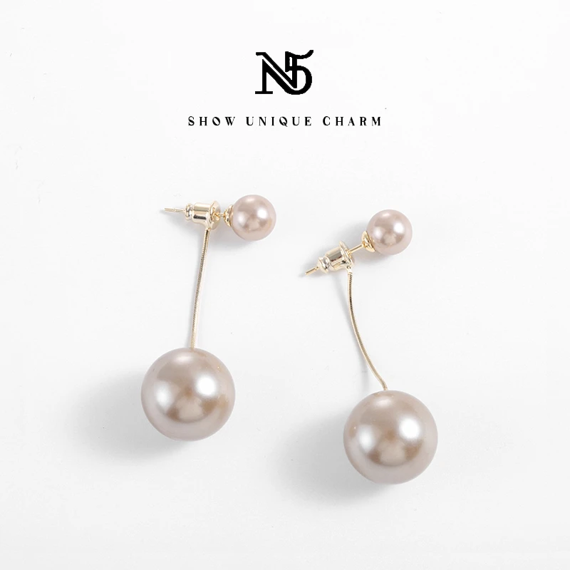 美拉德棕灰双珠风在吹气质百搭耳环8-16mm【春日花花】