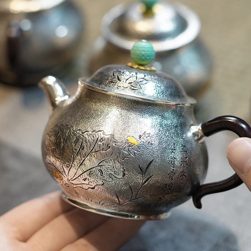 恋物志银器足银999银壶纯手工一张打泡茶壶中式家用茶壶 水溪
