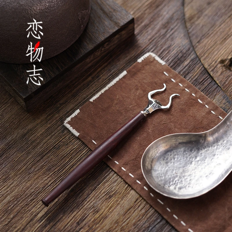 足银999纯手工防烫隔热壶叉银壶盖叉功夫茶具配件茶道零配 牛叉