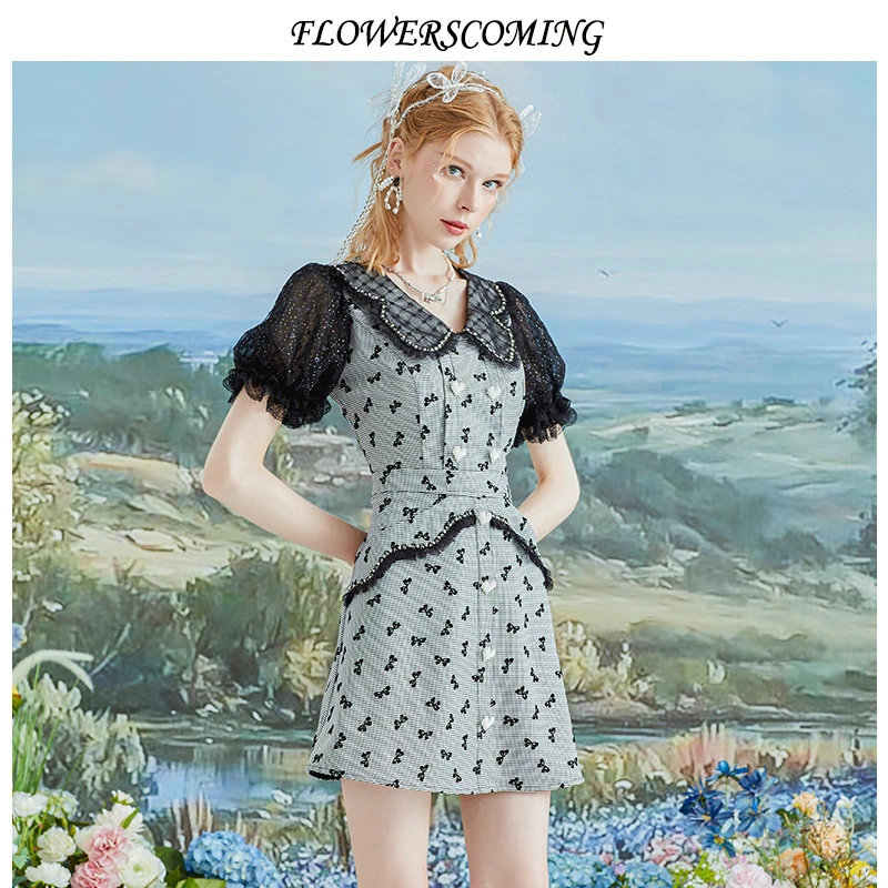 花儿开了2022夏季新款法式复古植绒半身裙女修身显瘦短款公主裙子