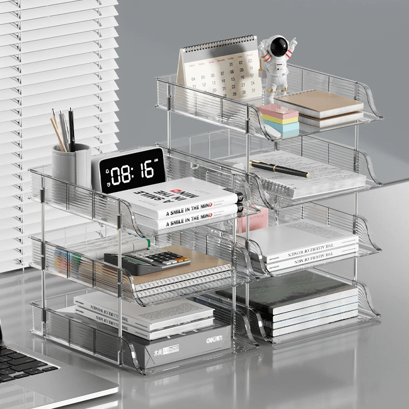 2024新款透明桌面文件收纳架书桌置物架办公室书本抽屉资料整理盒